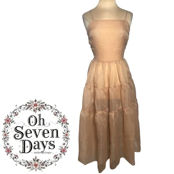 Anthropologie OhSevenDays Sheer Beige Tiered Midi Dress reversible Lucille Dress - Picture 3 of 10